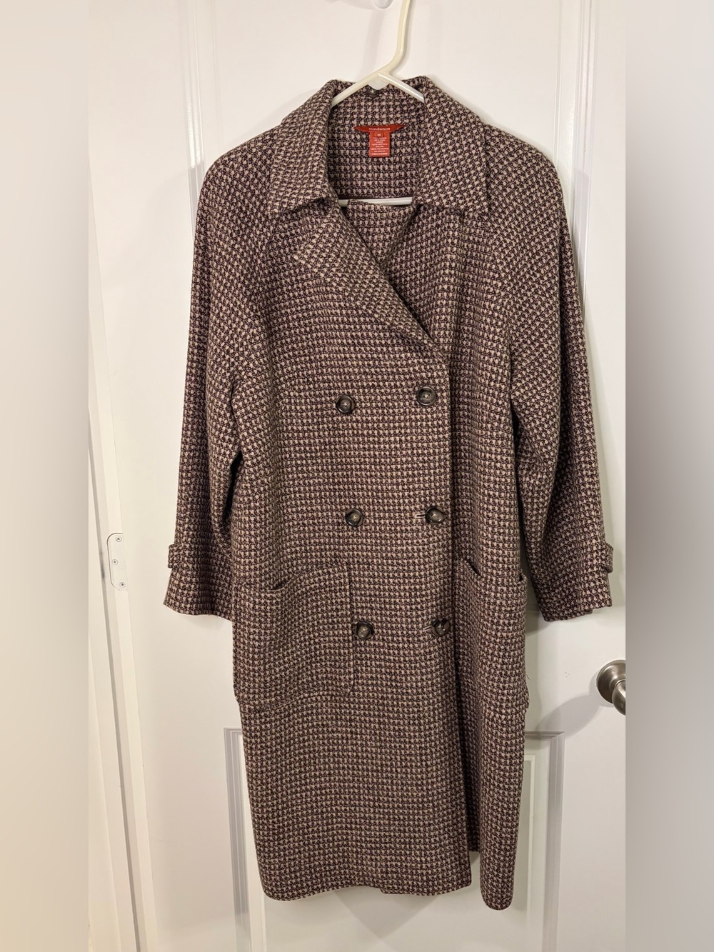 Sundance Long Wool Blend Houndstooth Coat Size Small Academia Duster Women’s M